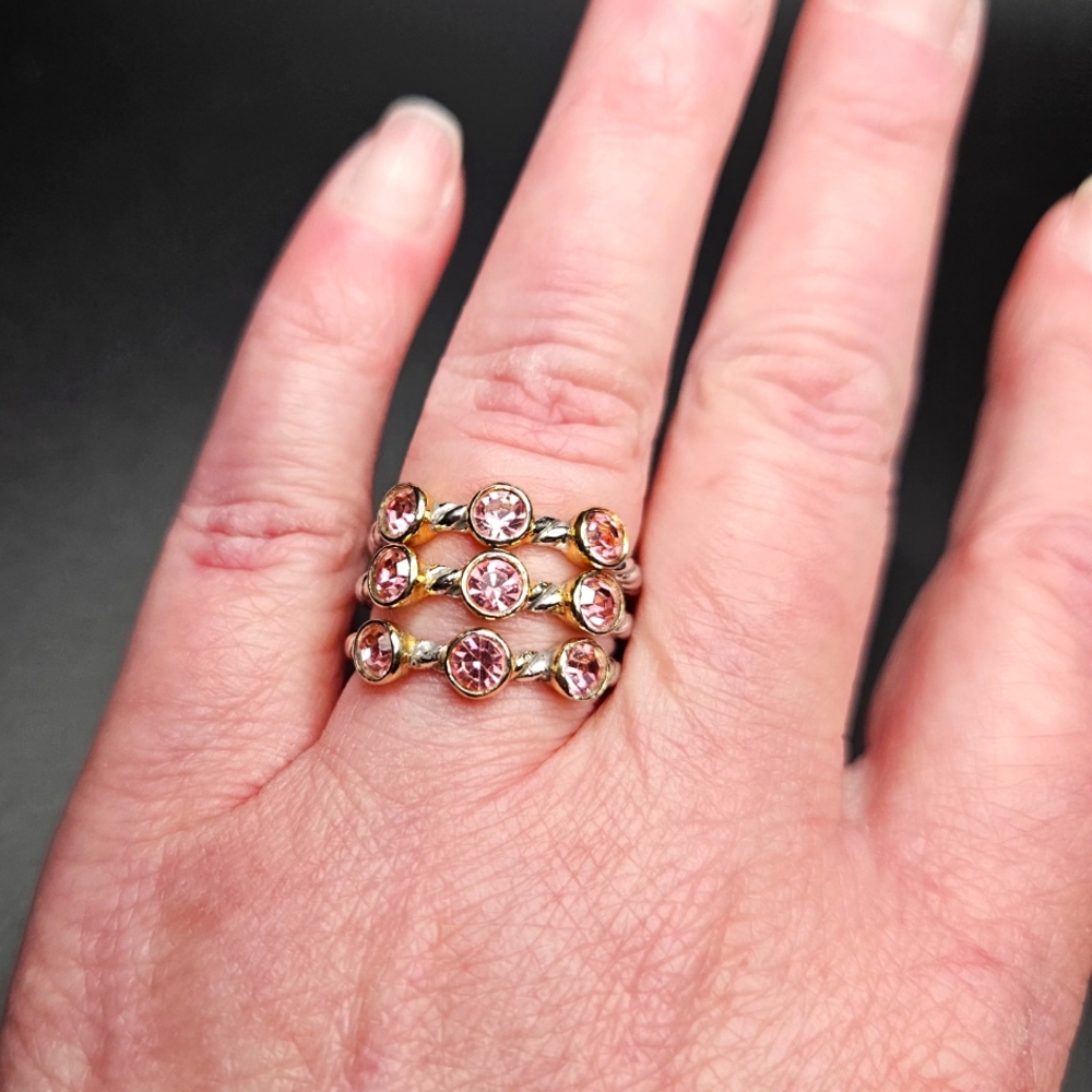 Vintage Sterling Silver 3 Separate Rings Marked 925 With Pink Glass Ston… - Picture 3 of 6